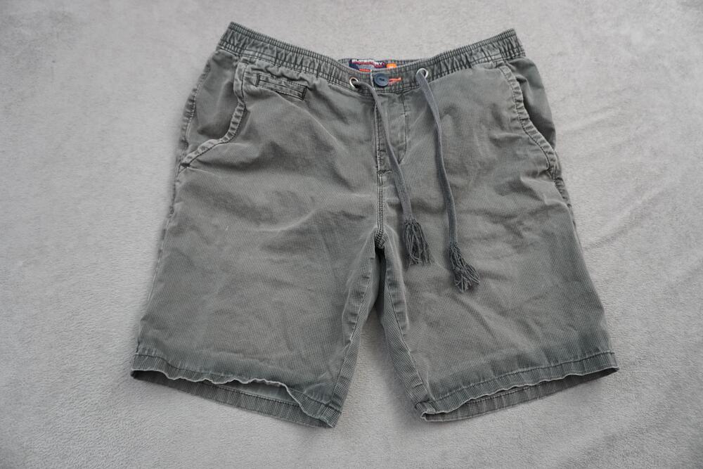 Superdry Shorts Mens 32 Gray Chino Drawstring Elastic Waist 8 Inseam Casual